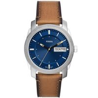 Fossil FS5920 Horloge Machine staal-leder zilverkleurig-blauw-bruin 42 mm