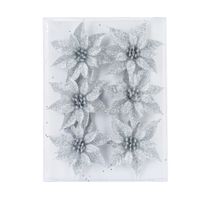 6x stuks decoratie bloemen rozen zilver glitter op ijzerdraad 8 cm - thumbnail