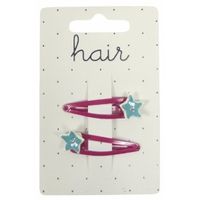 Meiden haarclips fuchsia met lichtblauwe sterretjes   -