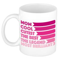 Cadeau koffie/thee mok voor mama - hartjes handvat - beste mama - roze - 300 ml - Moederdag