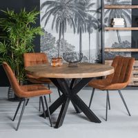 LivingFurn Ronde Eettafel Strong Spider 120cm, Mangohout en staal