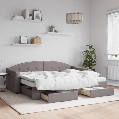 Slaapbank met onderschuifbed en lades 80x200 cm stof taupe
