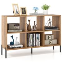 Open Boekenkast met 6 Vakken 2 Niveaus Hout Verhoogde Metalen Poten 5-Positie Verstelbare Planken Anti-Kantelset voor Thuis