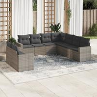 9-delige Loungeset met kussens poly rattan grijs