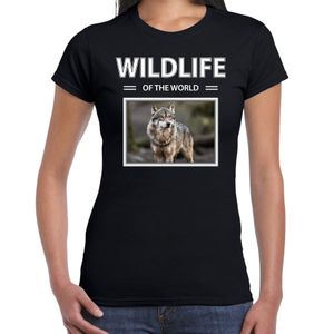 Wolf t-shirt met dieren foto wildlife of the world zwart voor dames