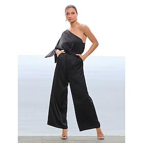 elegante jumpsuit met één schouderzak van satijn