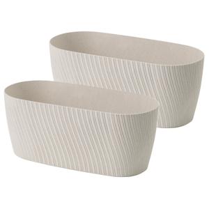 Form Plastic Plantenbak/bloembak Waves - 2x - kunststof - ivoor wit - D27 x B12 x H12 cm - ovaal