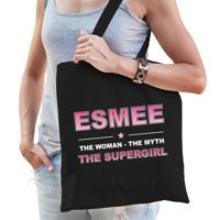 Naam cadeau tasje Esmee - the supergirl - zwart - voor dames - katoen