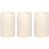 Led kaars/stompkaars - 3x - creme wit - H12,5 x D7,5 cm - wax - warm wit licht - bewegende vlam