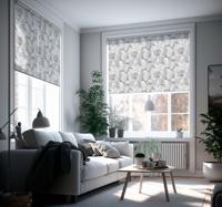 Grijze palmbladeren rolgordijn woonkamer
