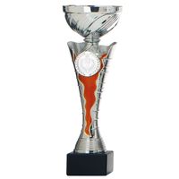 Luxe trofee/prijs beker - zilver - wimpel rood - kunststof - 23 x 8 cm - thumbnail