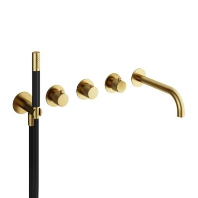 Hotbath Cobber X Afbouwdeel Badthermostaatmet Uitloop incl. Handdouche en Doucheslang - Geborsteld Messing PVD