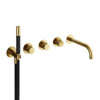 Hotbath Cobber X Afbouwdeel Badthermostaatmet Uitloop incl. Handdouche en Doucheslang - Geborsteld Messing PVD