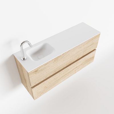 Toiletmeubel Mondiaz Ada | 100 cm | Meubelkleur Washed oak | Lex wastafel Talc Links | 1 kraangat