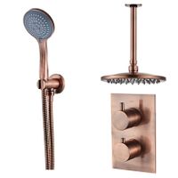 Regendouche set SaniClear Copper | Inbouw | Thermostaatkraan | 2-weg | Rond | Geborsteld koper