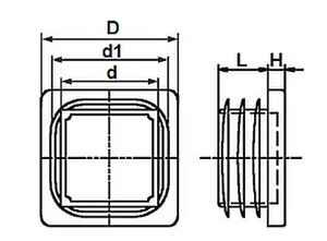 Vierk.insteekdop zwart 30x30mm