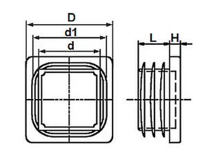 Vierk.insteekdop zwart 25x25mm