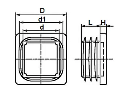 Vierk.insteekdop zwart 35x35mm
