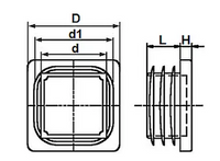 Vierk.insteekdop zwart 25x25mm - thumbnail