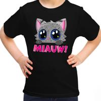 Verkleed T-shirt voor jongens/meisjes - Miauw - zwart - carnaval - feestkleding voor kinderen Verkleed T-shirt voor jongens/meisjes - Miauw - zwart - carnaval - feestkleding voor kinderen