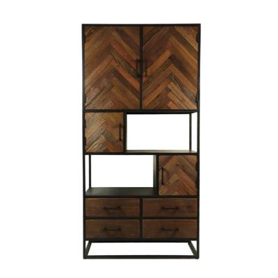 Wandkast Verona - 100x40x200 - Bruin/zwart - Oud hout/metaal