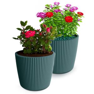 Plantenpot/bloempot Buckingham - 2x - buiten/binnen - kunststof - zeeblauw - D19 x H17 cm