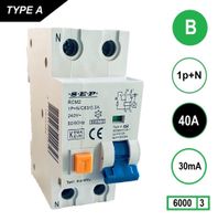 SEP Aardlekautomaat 40A B Kar 30mA 2 polig 36mm RCM2 Kema Keur 230V automaat en aardlek in een