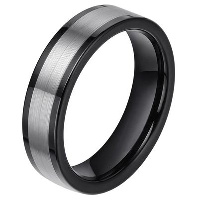 Wolfraam heren ring smal model Zwart Zilverkleurig 6mm-17mm