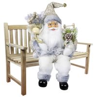 Kerstman pop Paul - H45 cm - wit - zittend - kerst beeld -decoratie figuur