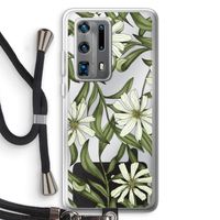 Wit bloemenpatroon: Huawei P40 Pro Plus Transparant Hoesje met koord