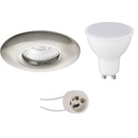 LED Spot Set - Pragmi Luno Pro - Waterdicht IP65 - GU10 Fitting - Inbouw Rond - Mat Nikkel - 4W - Helder/Koud Wit 6400K - Ø82mm