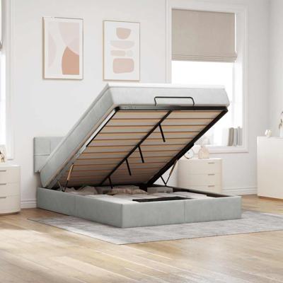 Ottoman bed met matras en LED's 140x200cm fluweel lichtgrijs