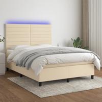 Boxspring met matras en LED stof crèmekleurig 140x200 cm