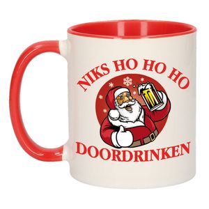 Grappige Kerst mok/beker - niks ho ho ho doordrinken - rood