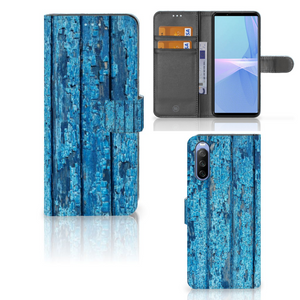 Sony Xperia 10 III Book Style Case Wood Blue