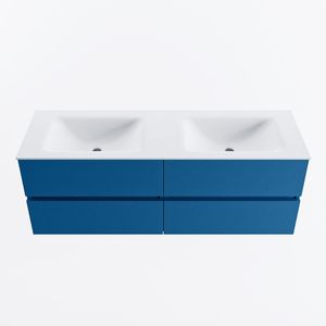 MONDIAZ VICA 140cm badmeubel onderkast Jeans 4 lades. Wastafel CLOUD dubbel 2 kraangaten, kleur Talc.