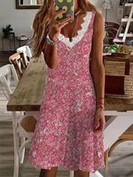 Sleeveless Floral Lace V Neck Casual Dress