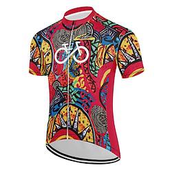 Voor heren Wielrenshirt Korte mouw Fietsen T-shirt Kleding Bovenlichaam met 3 achterzakken Bergracen Wegwielrennen Sneldrogend Rits Aan De Voorzijde Lampenkatoen Rood graffiti Spandex Sport Kleding Lightinthebox