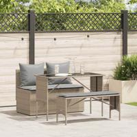 3-delige Tuinset met kussens poly rattan beige