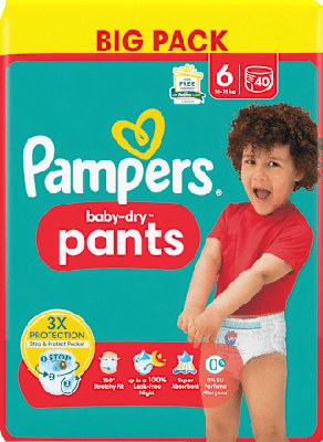 Pampers Baby Pants Baby Dry Gr.6 Extra Large (14-19kg), Big Pack, 40 St