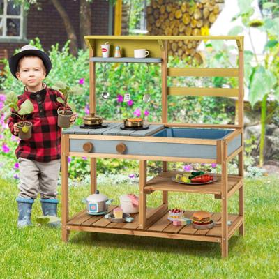 Buiten Modderkeuken voor Kinderen Hout met Waterfunctie Speelkeuken voor Kinderen met Haak en Afneembaar Rek Tuinkeuken