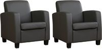 Set van 2 Donkergrijze leren landelijke fauteuils Joy - poot hout zwart - Toledo Leer Antracite (donkergrijs leer)