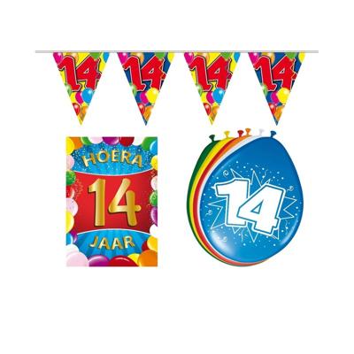 Versiering paket - 14 jaar - vlaggenlijnen en ballonnen - 14e verjaardag feestartikelen