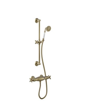 Douchekraan Tres Clasic Thermostatisch Set Incl. Glijstang en Handdouche Verouderd Messing Mat