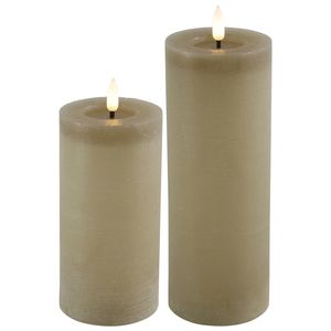 LED kaarsen/stompkaarsen - set 2x - beige - H12,5 en H15 cm - timer - warm wit