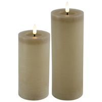 LED kaarsen/stompkaarsen - set 2x - beige - H12,5 en H15 cm - timer - warm wit - thumbnail