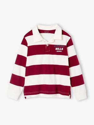 Polo met strepen, geverfd garen, jongen bordeauxrood