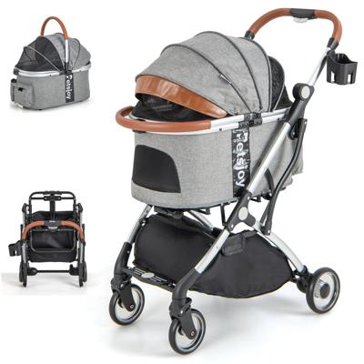 3-In-1 Kinderwagen voor Huisdieren Opvouwbare Honden- en Kattenwagen met Afneembare Waterdichte Hoes Opbergmand Grijs