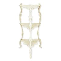 A CAST IRON 3 TIER FLOWER TABLE, WHITE