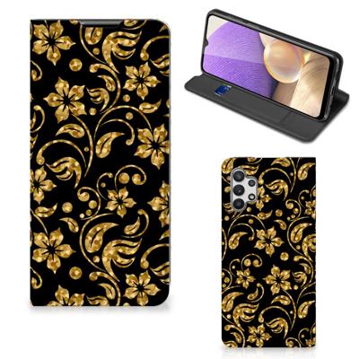 Samsung Galaxy A32 5G Smart Cover Gouden Bloemen Samsung Galaxy A32 5G Smart Cover Gouden Bloemen